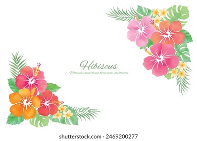 Watercolor hand drawn hibiscus tropical botanical illustration