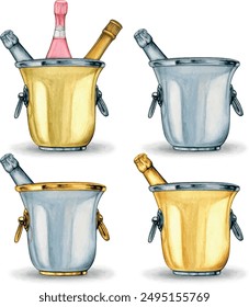 watercolor hand drawn ice bucket