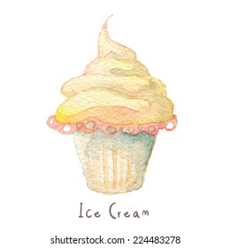 Watercolor hand drawn ice cream. Eps10