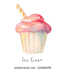 Watercolor hand drawn ice cream. Eps10