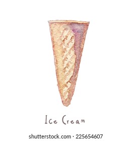 Watercolor hand drawn ice cream cone. Eps10 