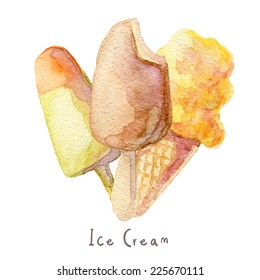 Watercolor hand drawn ice cream set. Eps10