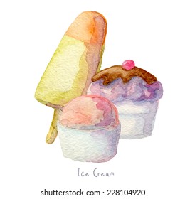 Watercolor hand drawn ice cream set. Eps10 