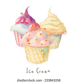 Watercolor hand drawn ice creams. Eps10