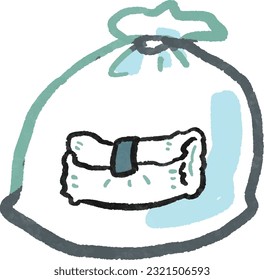 Watercolor hand drawn illustration of used diapers in bags