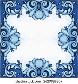 Watercolor hand drawn italian mediterranean tiles