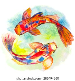 watercolor hand drawn koi fishes. vector