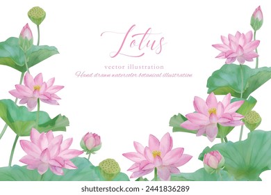 Watercolor hand drawn lotus flower decorated leaf background material