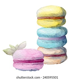Watercolor Hand drawn macarons, vectorized painting, eps10
