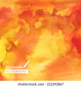 Watercolor hand drawn orange fire background. Abstract vector hand-drawn watercolor background. Colorful template. There is blank place for your text. EPS 10.