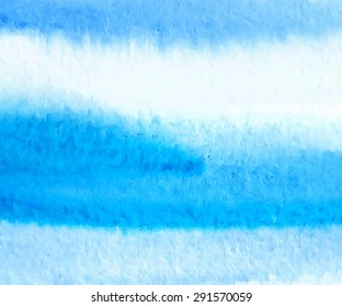 Watercolor hand drawn paper grain texture striped background. Wet brush painted smudges and strokes abstract vector illustration. Water design element for banner, print, template, web, decoration
