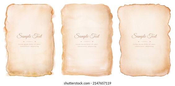 watercolor with a hand drawn in the paper old parchment sheet vintage aged or texture isolated on white background.