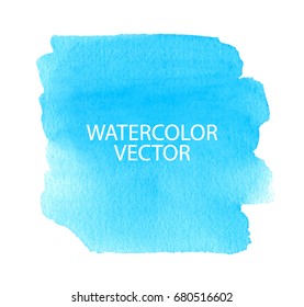 Watercolor hand drawn paper texture blue color isolated square stain on white background for label, banner, text design, tag. Vector wet brush paint soft bright splash element for card, poster, web