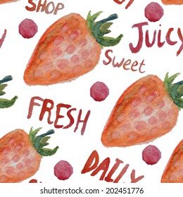 Watercolor hand drawn pattern with a strawberry - Illustration. eps10