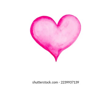 Watercolor hand drawn pink hearts isolated on white background. Heart watercolor for a Valentine's Day card or a romantic postcard.