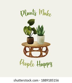 watercolor hand drawn plant with quote
