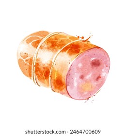 Watercolor hand drawn pork sausage
ham isolated illustration. Vector painted food image

