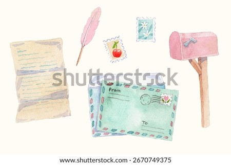 Watercolor hand drawn postcard elements collection