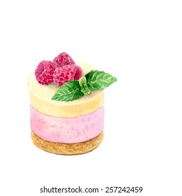 Watercolor Hand Drawn Raspberry Cupcake. Vector Illustration