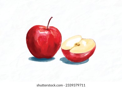 Watercolor hand drawn red apple.  eco natural food fruit illustration on white background