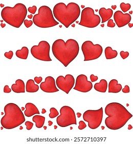 Watercolor hand drawn red hearts