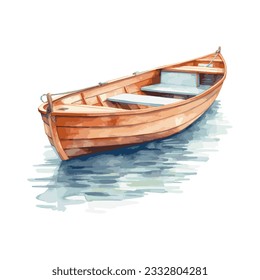 Watercolor hand drawn rowboat isolated on white background. illustration