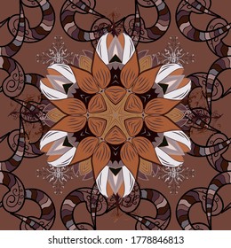 Watercolor, hand drawn. Seamless background pattern. Doodles on neutral, brown and black colors. Vector - stock.