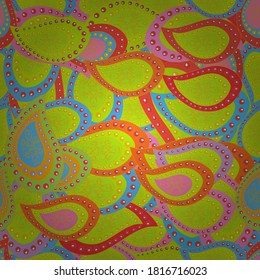 Watercolor, hand drawn. Seamless background pattern. Vector - stock. Doodles on yellow, green and orange colors.