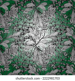 Watercolor, hand drawn. Seamless background pattern. Flowers on green, black and white. Vector stock.