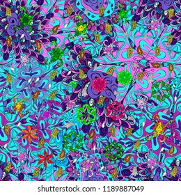 Watercolor, hand drawn. Seamless pattern background. - stock. Doodles on blue, violet and black colors. Vector illustration. Design wrapping and gift paper, greeting cards, banner and posters design.