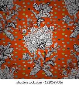 Watercolor, hand drawn. Seamless pattern background. - stock. Vector illustration. Doodles on orange, white and black colors. Design wrapping and gift paper, greeting cards, banner and posters design.