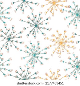 Watercolor hand drawn seamless pattern with feathers and spring tender flowers - dandelions on the white backgroun Seamless pattern set vector drawing dandelion on background, flat design