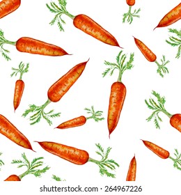 Watercolor hand drawn seamless pattern with carrot. Vector eco food illustration  