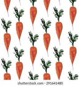 Watercolor hand drawn seamless pattern with carrot. Vector eco food illustration