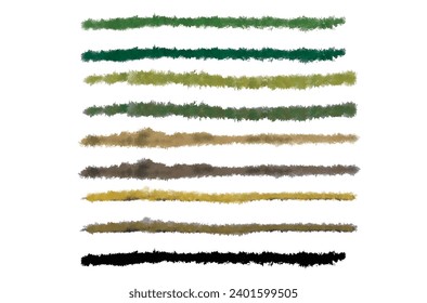 watercolor hand drawn ;set of grass line cad and silhouettes isolated on white background. Ground cover. Illustration for  elevation architectural element, side view, grass section. Turf coating