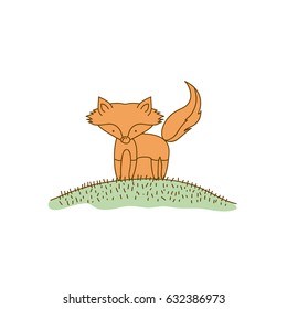 watercolor hand drawn silhouette of fox in hill vector illustration