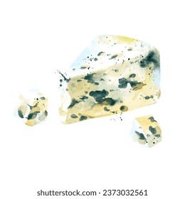 Watercolor hand drawn sketch blue cheese. Painted vector isolated illustration on white background. Packaging food design