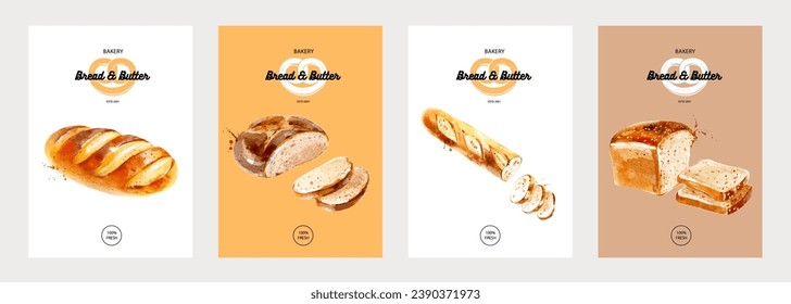 Aquarell handgezeichnet Skizze Brot Banner Set. Malerische Vektorgrafiken für einzelne Bäckereien für Verpackungsdesign