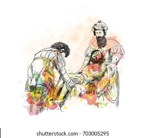 Watercolor hand drawn sketch of Jesus in vector illustration.