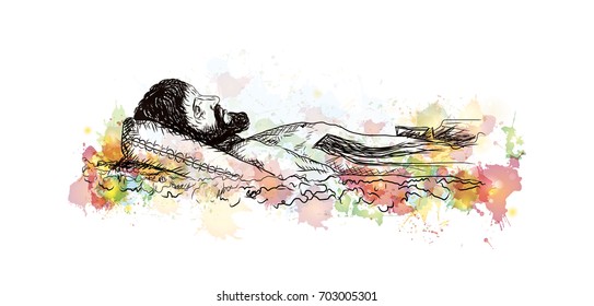 Watercolor hand drawn sketch of Jesus in vector illustration.