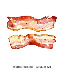 Watercolor hand drawn sketch meat product bacon. Vector illustration for menu and package design