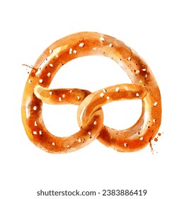 Watercolor hand drawn sketch Oktoberfest pretzel. Painted vector isolated illustration on white background for packaging design