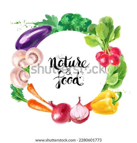 Watercolor hand drawn sketch vegetables frame. Painted vector  isolated vegan illustration on white background