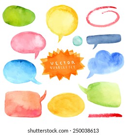 Watercolor hand drawn speech bubbles vector