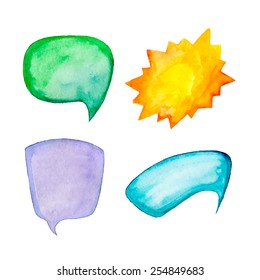 Watercolor hand drawn speech bubbles vector set