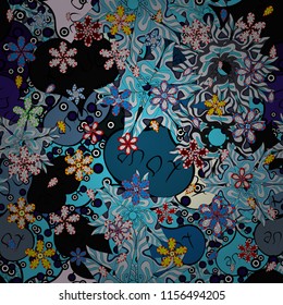 Watercolor, hand drawn. - stock. Vector illustration. Doodles on blue, black and gray colors. Design wrapping and gift paper, greeting cards, banner and posters design. Seamless pattern background.