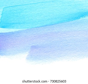 Watercolor hand drawn stroke dry grain paper texture vector art background. Abstract wet paint line streaks blue violet white cold color card for greeting, design, wallpaper, grunge poster
