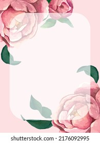 tarjeta vectorial de acuarela de mano, invitación, membrete, flores, peonías, hojas, bud, rosa