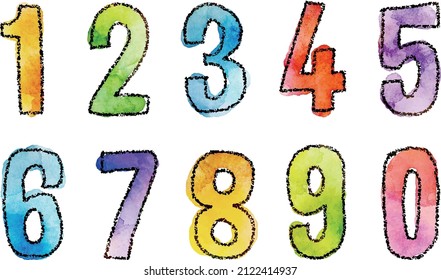 watercolor hand drawn vector colorful numbers