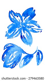 Watercolor hand drawn vector flower with leaves. Good for wedding invitations, decorations, gift cards, flayers, printed stuff.